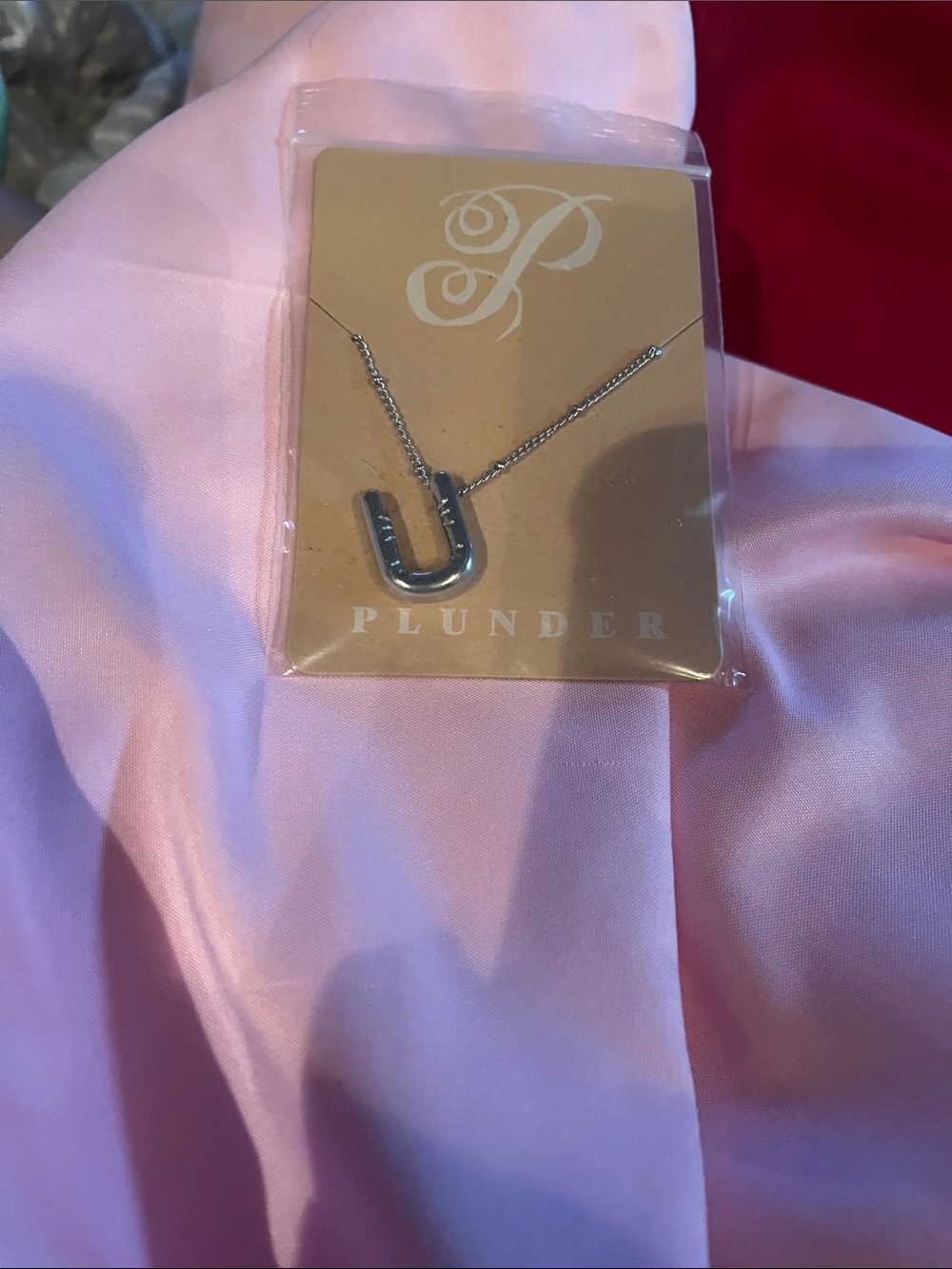 Plunder Silver U Initial Pendant Necklace